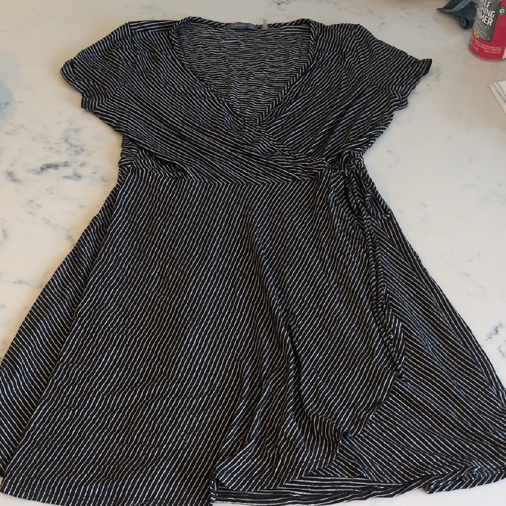 Soprano Black and White Striped Midi wrap Dress